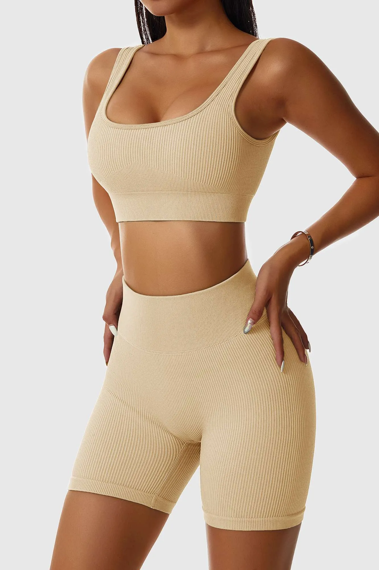 Ribbed Scoop Neckline Sports Bra