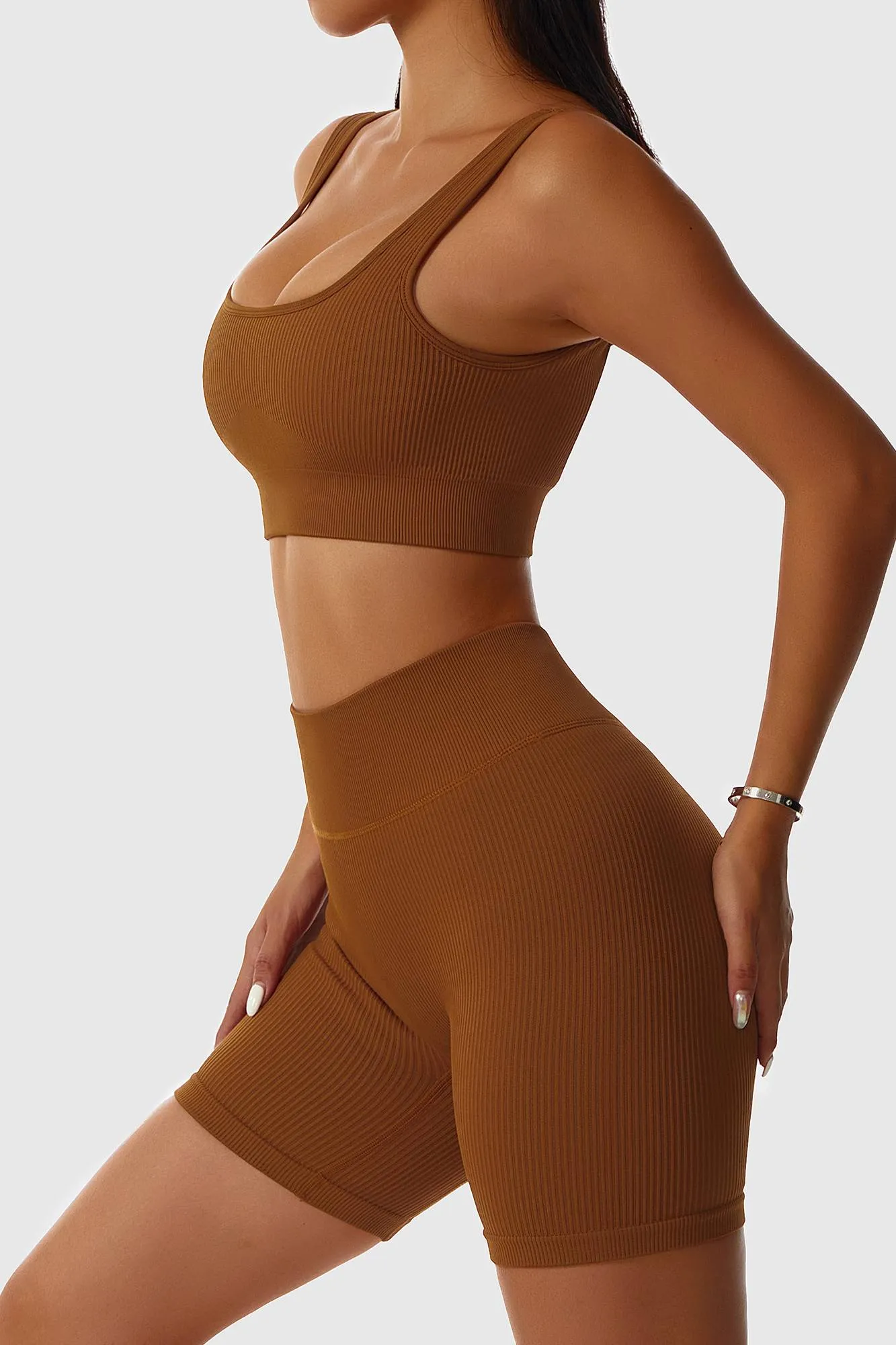 Ribbed Scoop Neckline Sports Bra