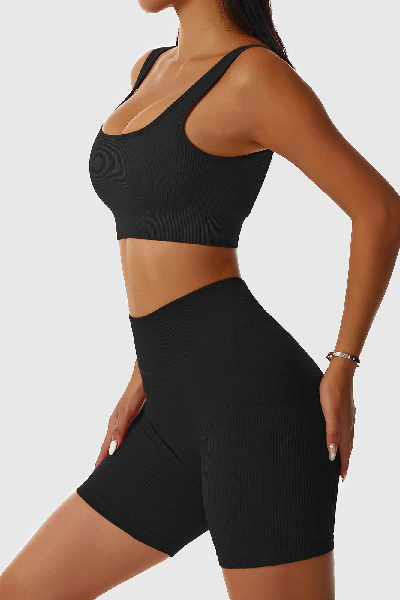 Ribbed Scoop Neckline Sports Bra