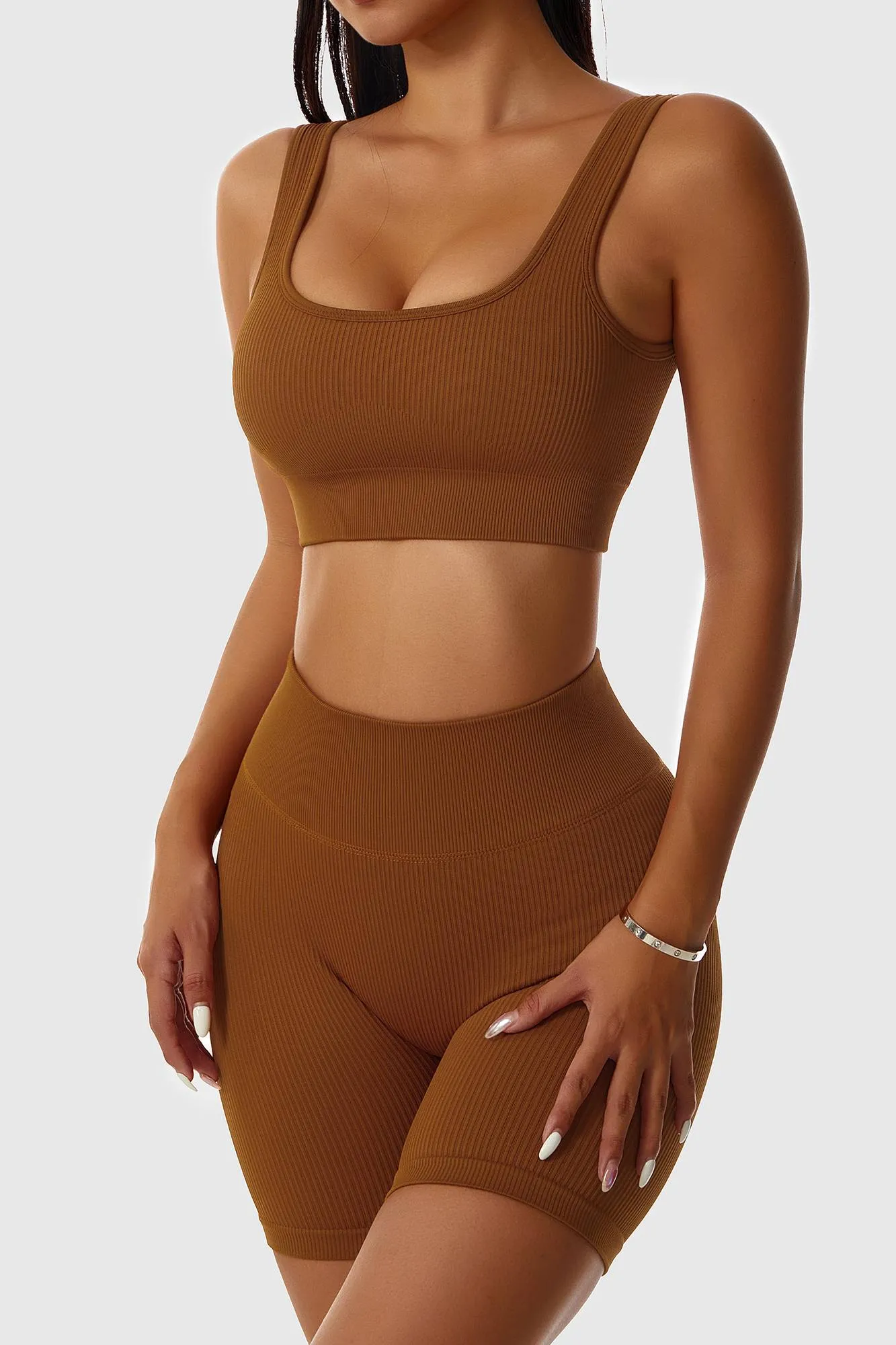 Ribbed Scoop Neckline Sports Bra