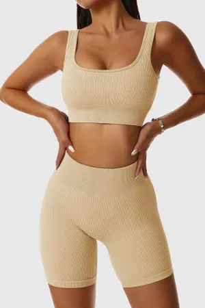 Ribbed Scoop Neckline Sports Bra