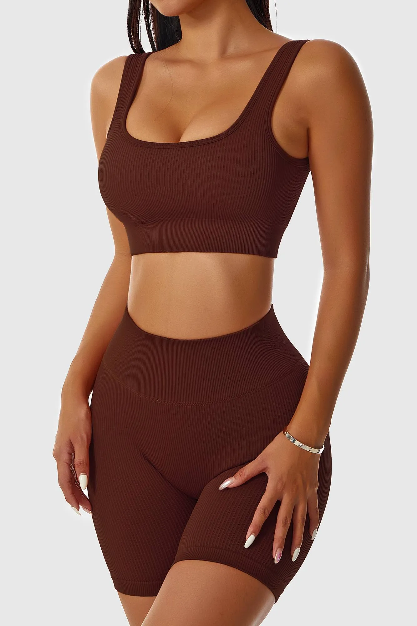 Ribbed Scoop Neckline Sports Bra