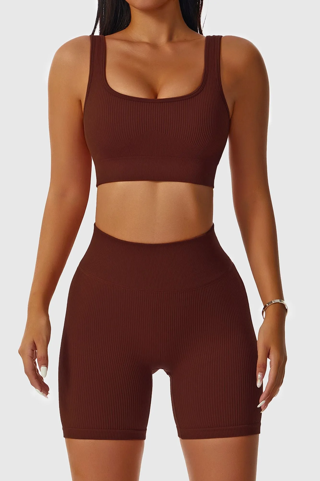 Ribbed Scoop Neckline Sports Bra
