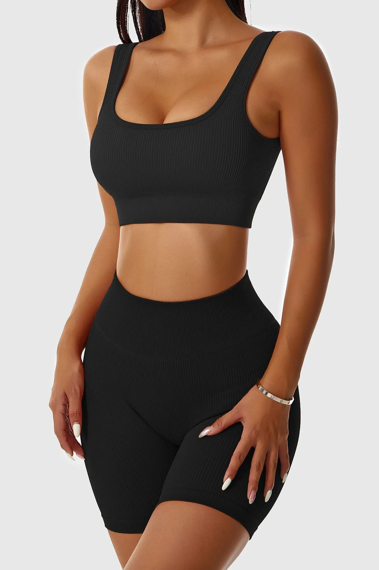 Ribbed Scoop Neckline Sports Bra