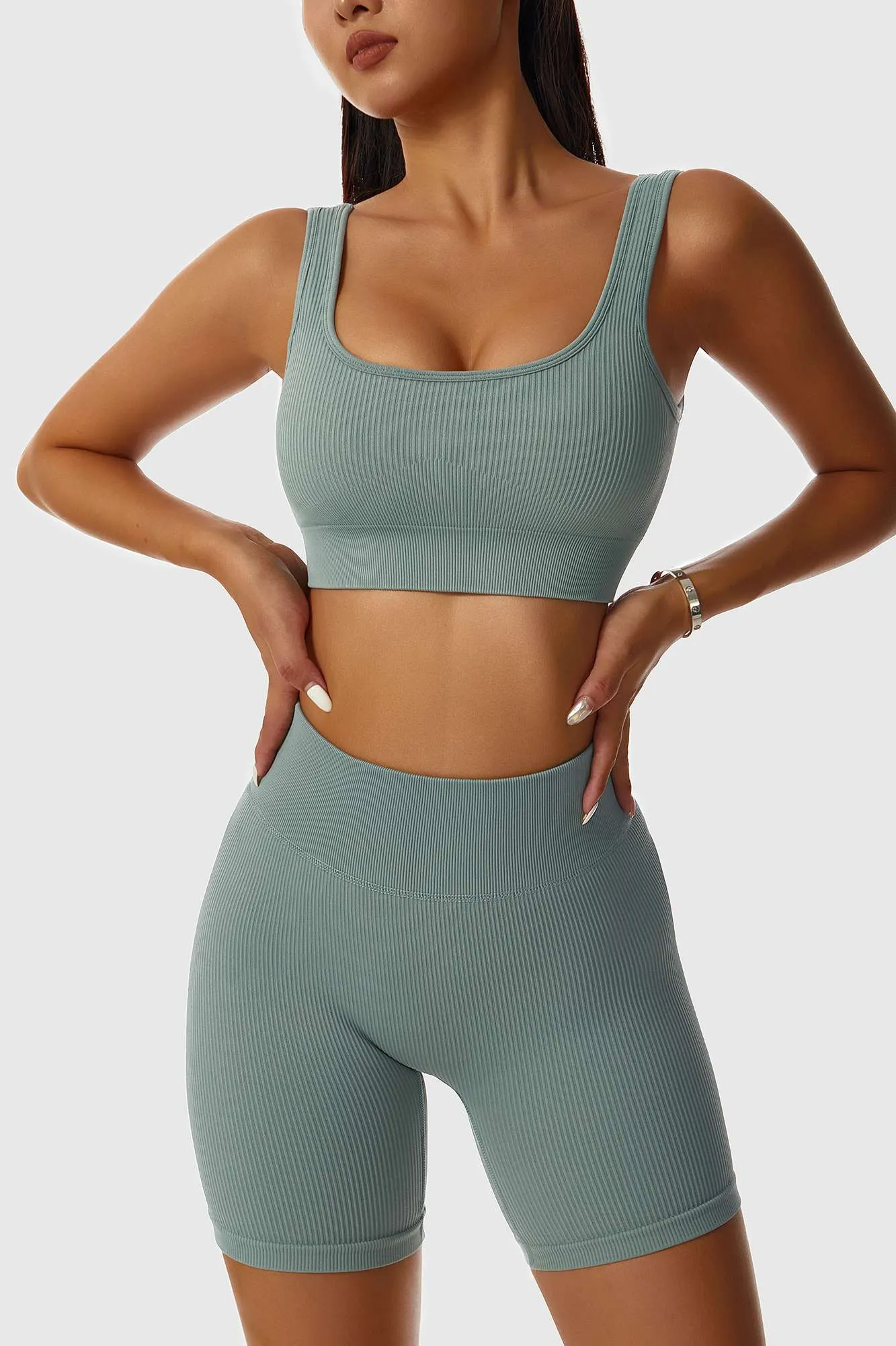 Ribbed Scoop Neckline Sports Bra