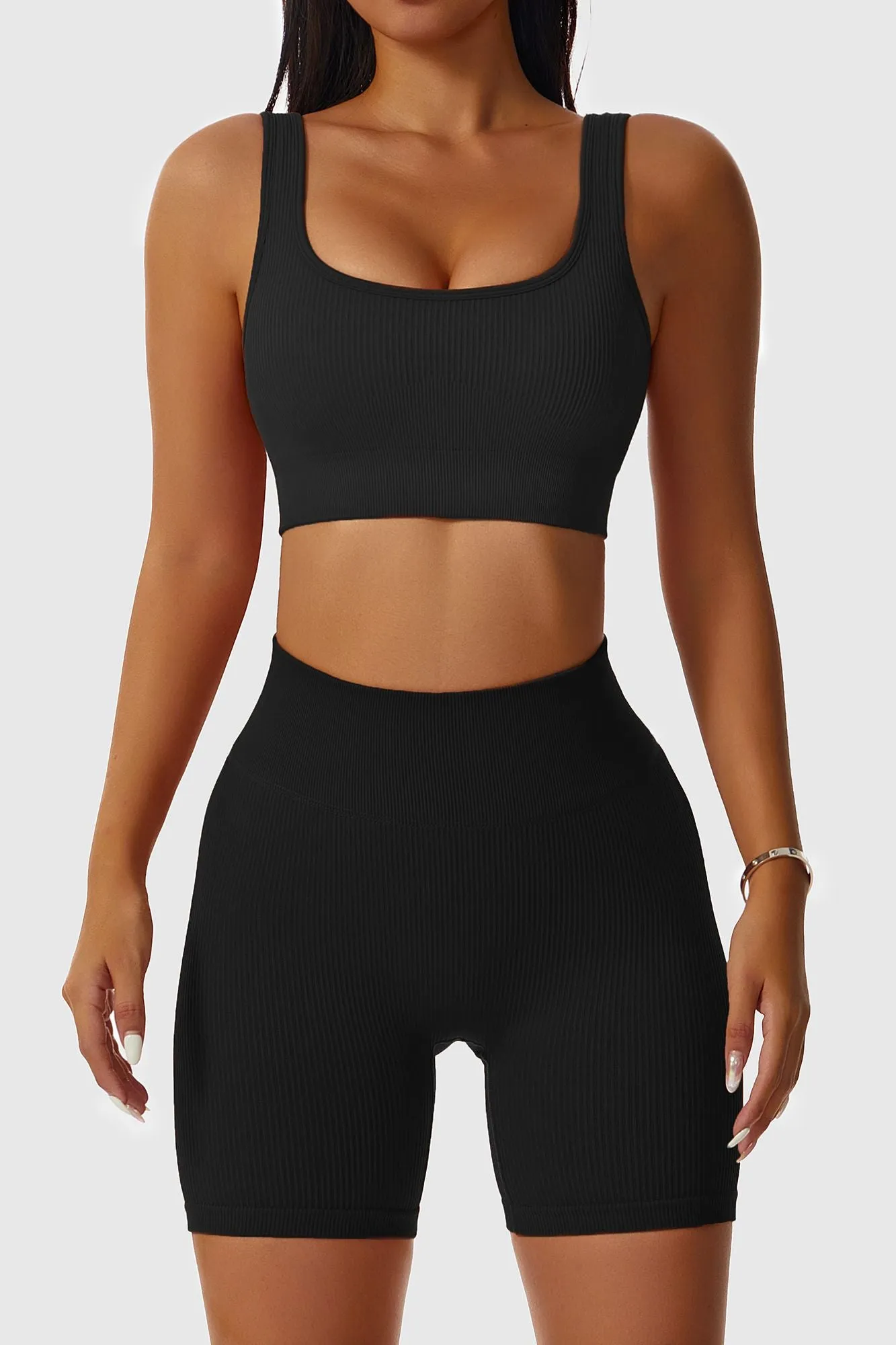 Ribbed Scoop Neckline Sports Bra