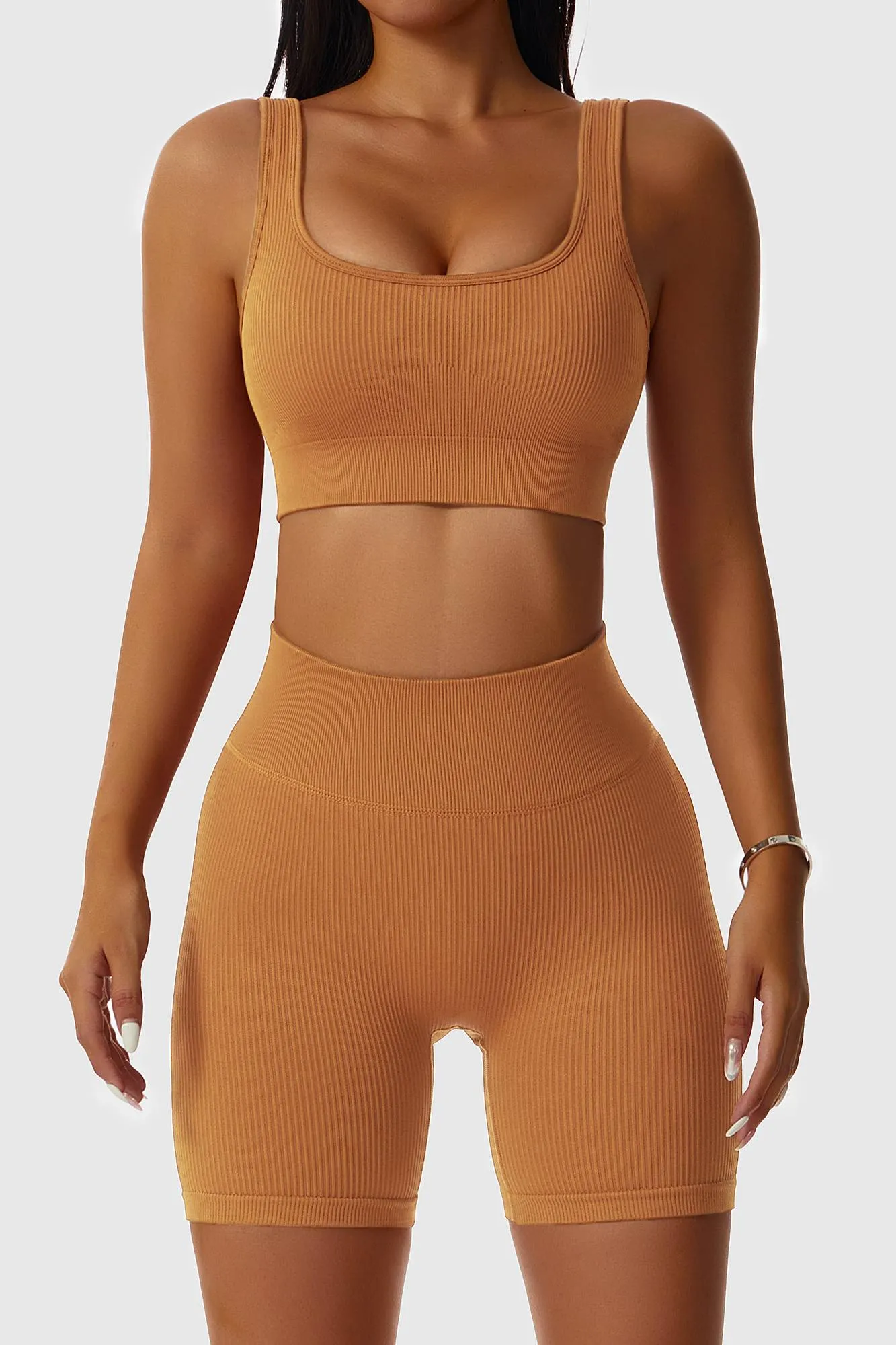 Ribbed Scoop Neckline Sports Bra