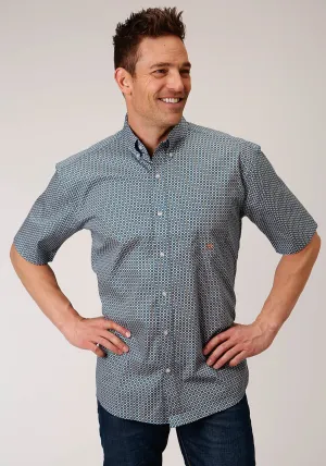 Rich Color Roper Mens Blue 100% Cotton Geo BD S/S 1 Pocket Shirt Roper Mens Blue 100% Cotton Geo BD S/S 1 Pocket Shirt Roomy Cut Cooling Mesh Lining