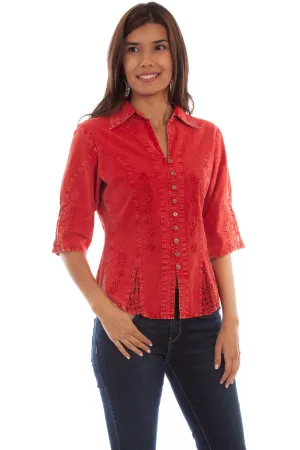 Ripped Effect Scully Womens Brick 100% Cotton Floral Vine S/S Blouse Seasonal Collection Subtle design Scully Womens Brick 100% Cotton Floral Vine S/S Blouse