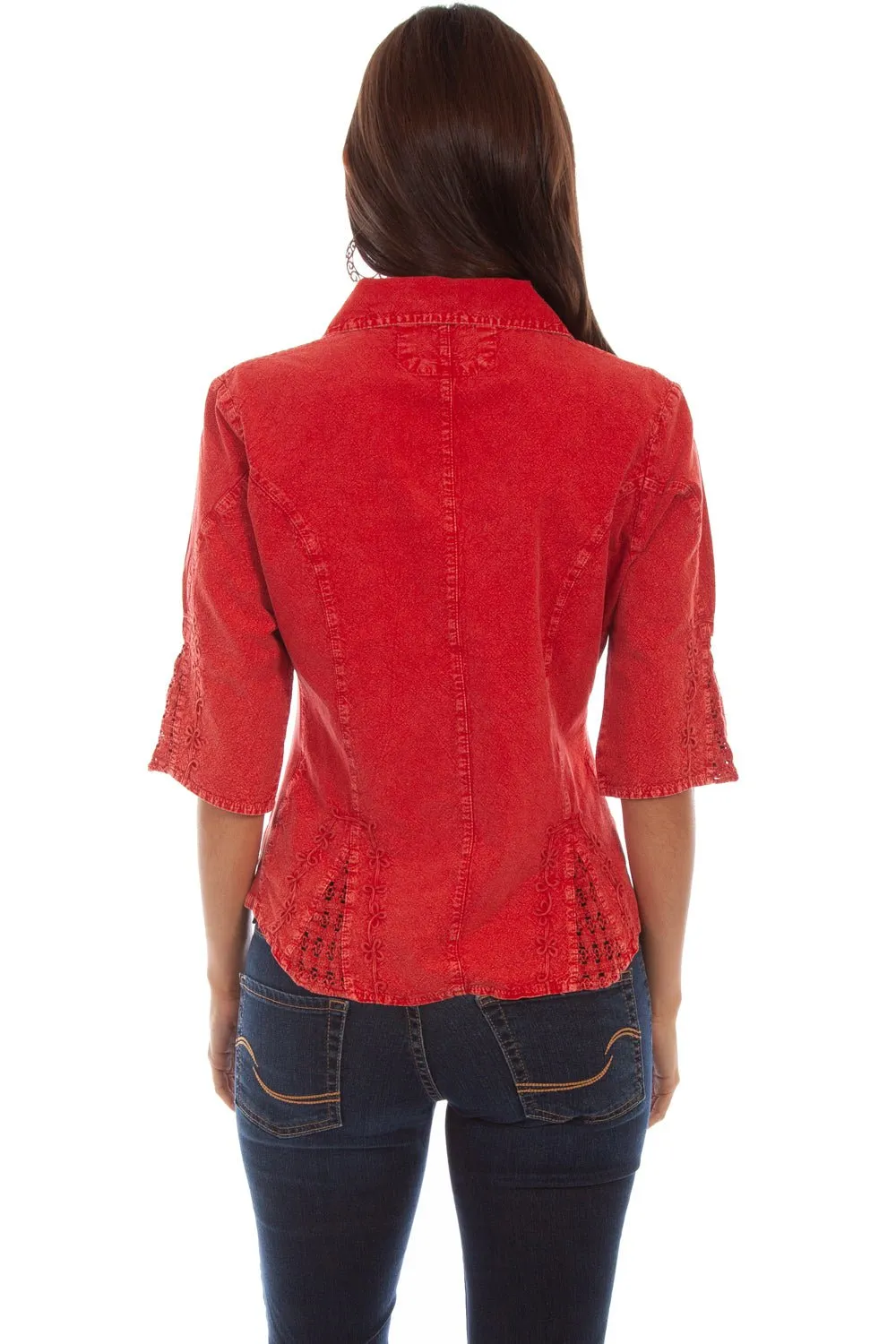 Scully Womens Brick 100% Cotton Floral Vine S/S Blouse Sophisticated Elegance Streetwear