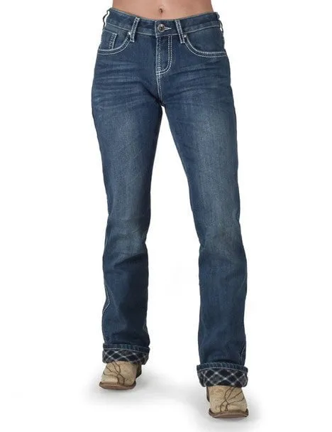 Cowgirl Tuff Womens Edgy Flannel Medium Wash Cotton Blend Jeans Casual Energy