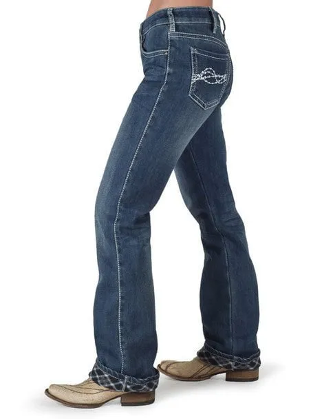 Unisex Look All Day Comfort Design Cowgirl Tuff Womens Edgy Flannel Medium Wash Cotton Blend Jeans