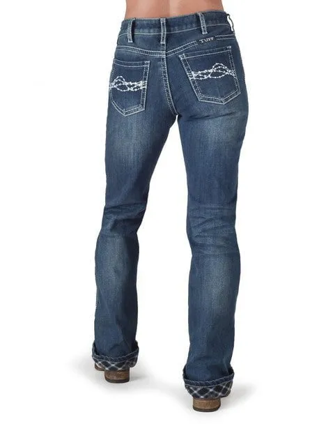 Cowgirl Tuff Womens Edgy Flannel Medium Wash Cotton Blend Jeans Go Anywhere Look
