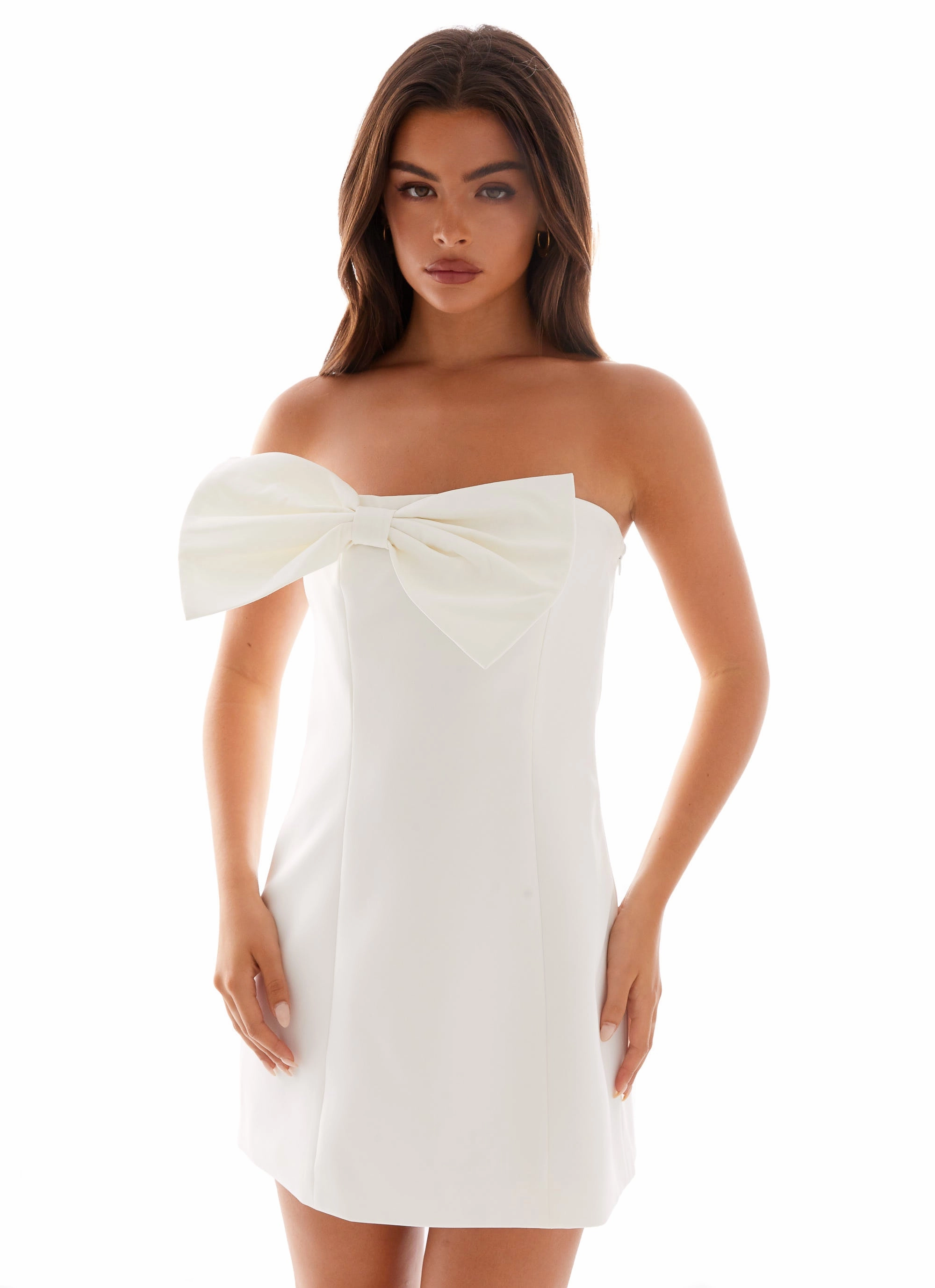 Riva Mini Dress - White Buckle-Detail Texture Edge