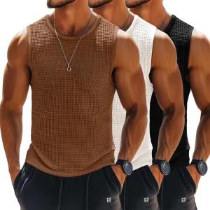 Riyiper 3 Pack Mens Big and Tall Tank Tops Waffle Knit Casual Sleeveless Shirts Plus Size Summer Muscle Tees