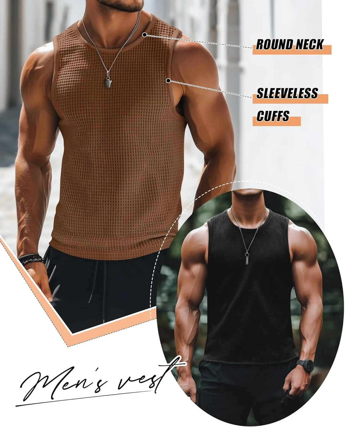 Riyiper 3 Pack Mens Big and Tall Tank Tops Waffle Knit Casual Sleeveless Shirts Plus Size Summer Muscle Tees
