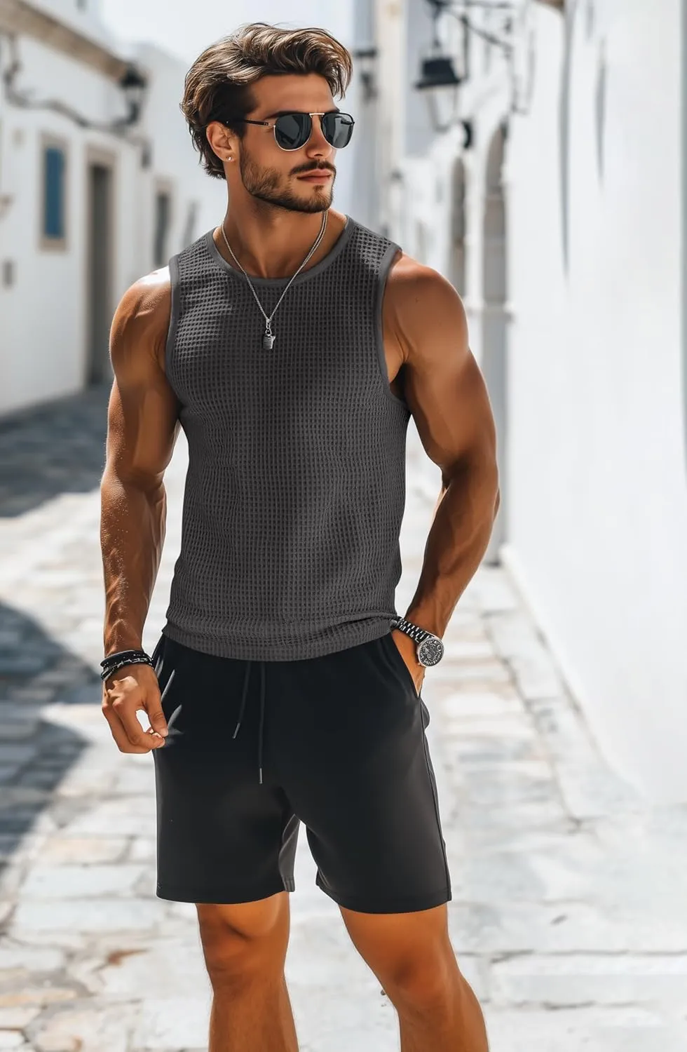 Riyiper 3 Pack Mens Big and Tall Tank Tops Waffle Knit Casual Sleeveless Shirts Plus Size Summer Muscle Tees