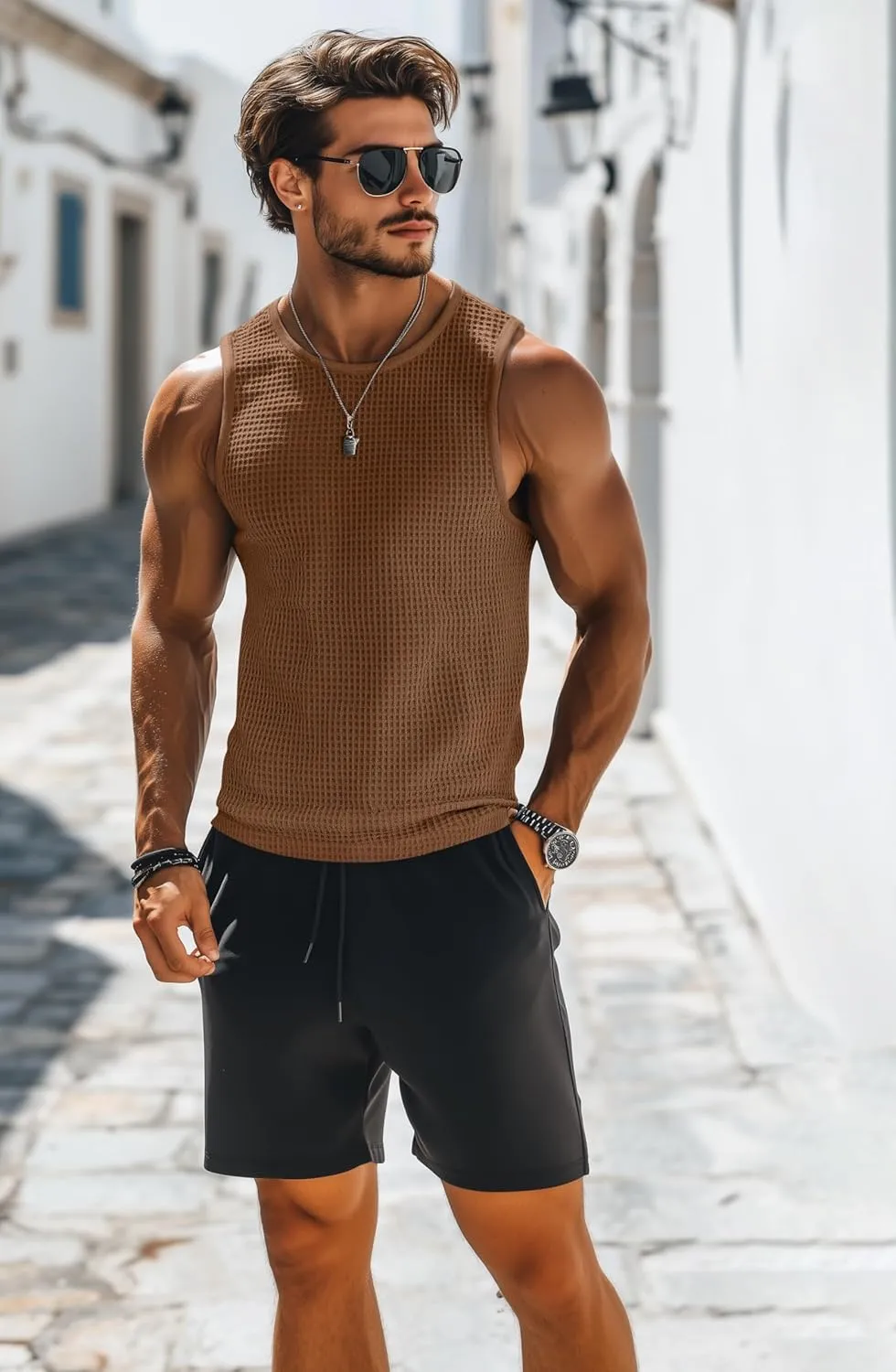Riyiper 3 Pack Mens Big and Tall Tank Tops Waffle Knit Casual Sleeveless Shirts Plus Size Summer Muscle Tees
