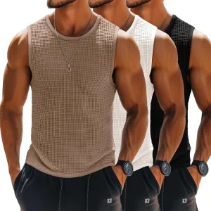 Riyiper 3 Pack Mens Big and Tall Tank Tops Waffle Knit Casual Sleeveless Shirts Plus Size Summer Muscle Tees