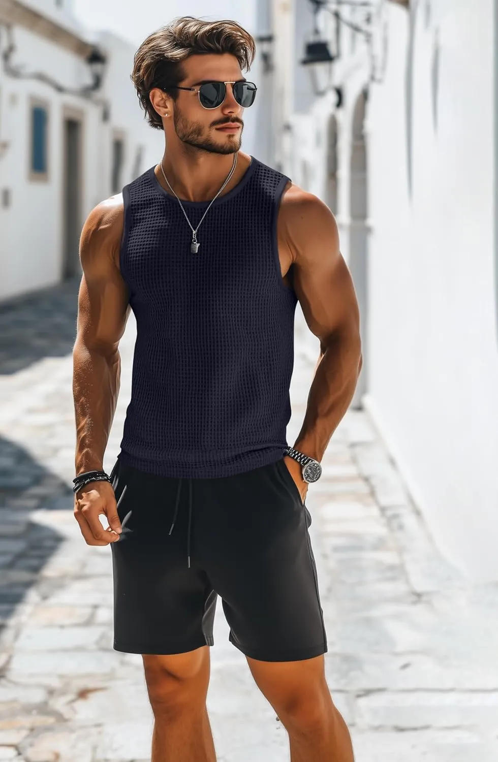 Riyiper 3 Pack Mens Big and Tall Tank Tops Waffle Knit Casual Sleeveless Shirts Plus Size Summer Muscle Tees