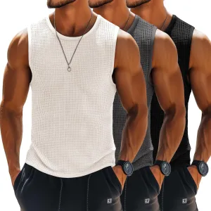 Riyiper 3 Pack Mens Big and Tall Tank Tops Waffle Knit Casual Sleeveless Shirts Plus Size Summer Muscle Tees