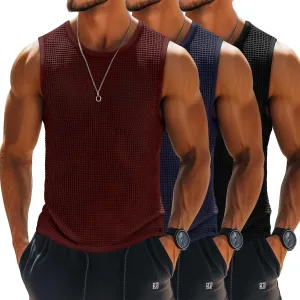Riyiper 3 Pack Mens Big and Tall Tank Tops Waffle Knit Casual Sleeveless Shirts Plus Size Summer Muscle Tees