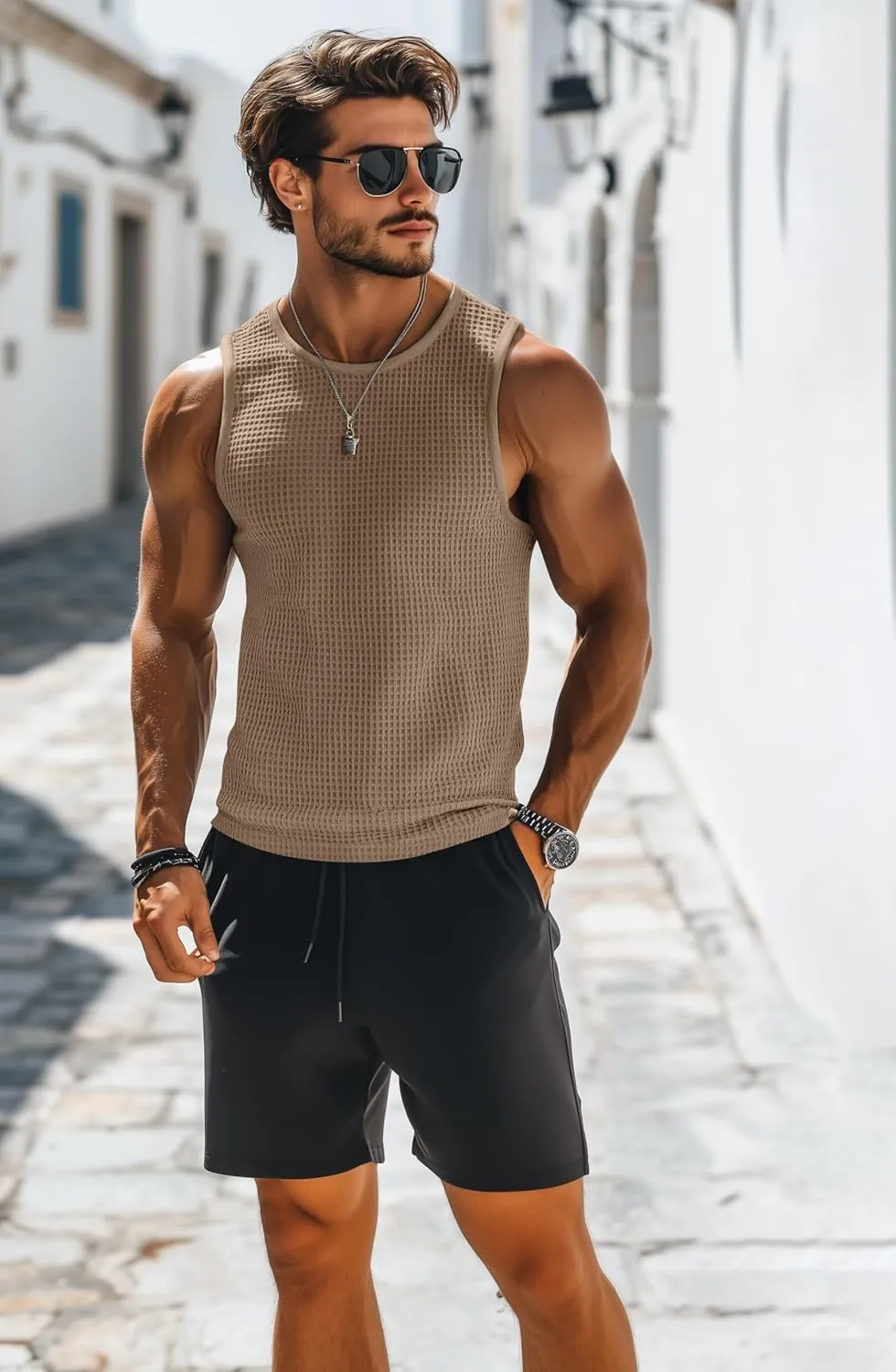 Riyiper 3 Pack Mens Big and Tall Tank Tops Waffle Knit Casual Sleeveless Shirts Plus Size Summer Muscle Tees