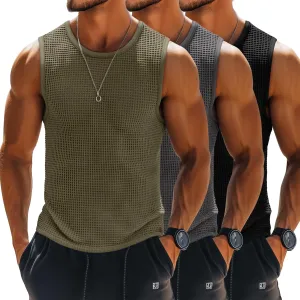 Riyiper 3 Pack Mens Big and Tall Tank Tops Waffle Knit Casual Sleeveless Shirts Plus Size Summer Muscle Tees