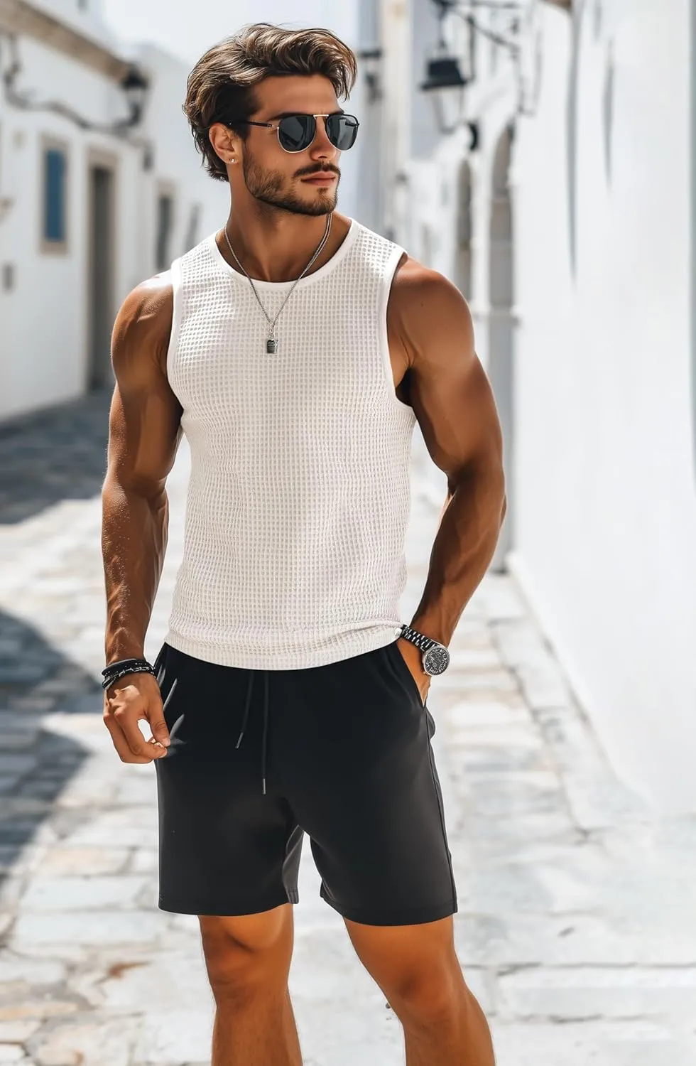 Riyiper 3 Pack Mens Big and Tall Tank Tops Waffle Knit Casual Sleeveless Shirts Plus Size Summer Muscle Tees