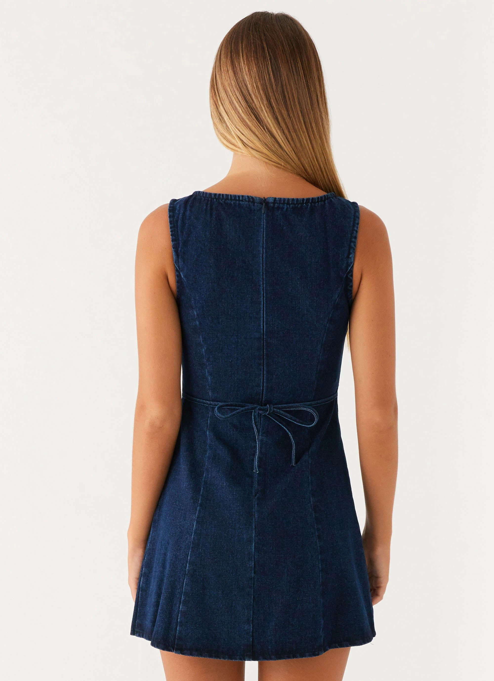 Feminine Style Rochelle Denim Mini Dress - Blue