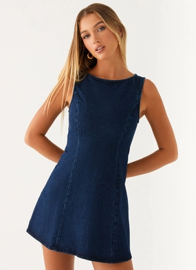 Rochelle Denim Mini Dress - Blue Linen Clothing Soft Shine Rochelle Denim Mini Dress - Blue