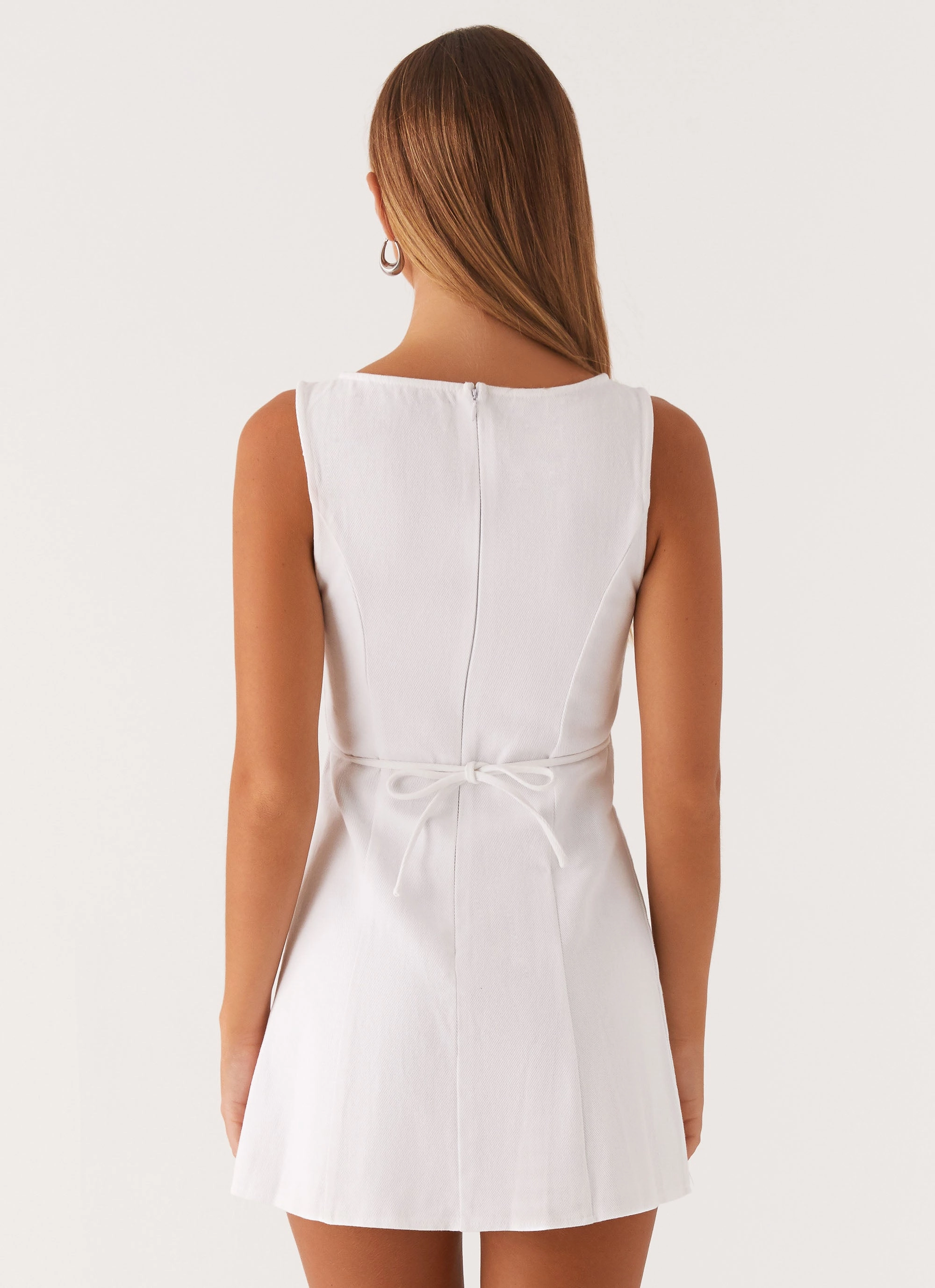 Rochelle Denim Mini Dress - White Work Appropriate Refined Feel