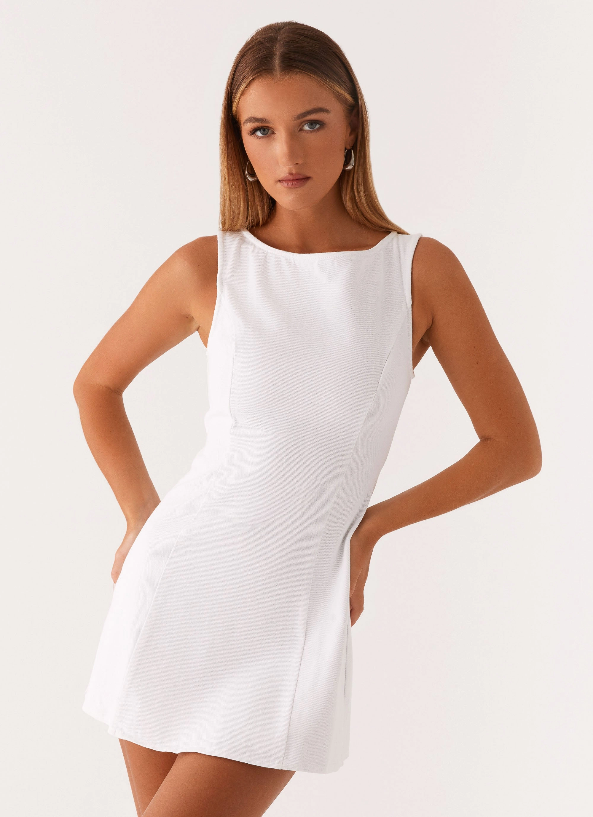 Rochelle Denim Mini Dress - White Breathable Style Dress for brunch