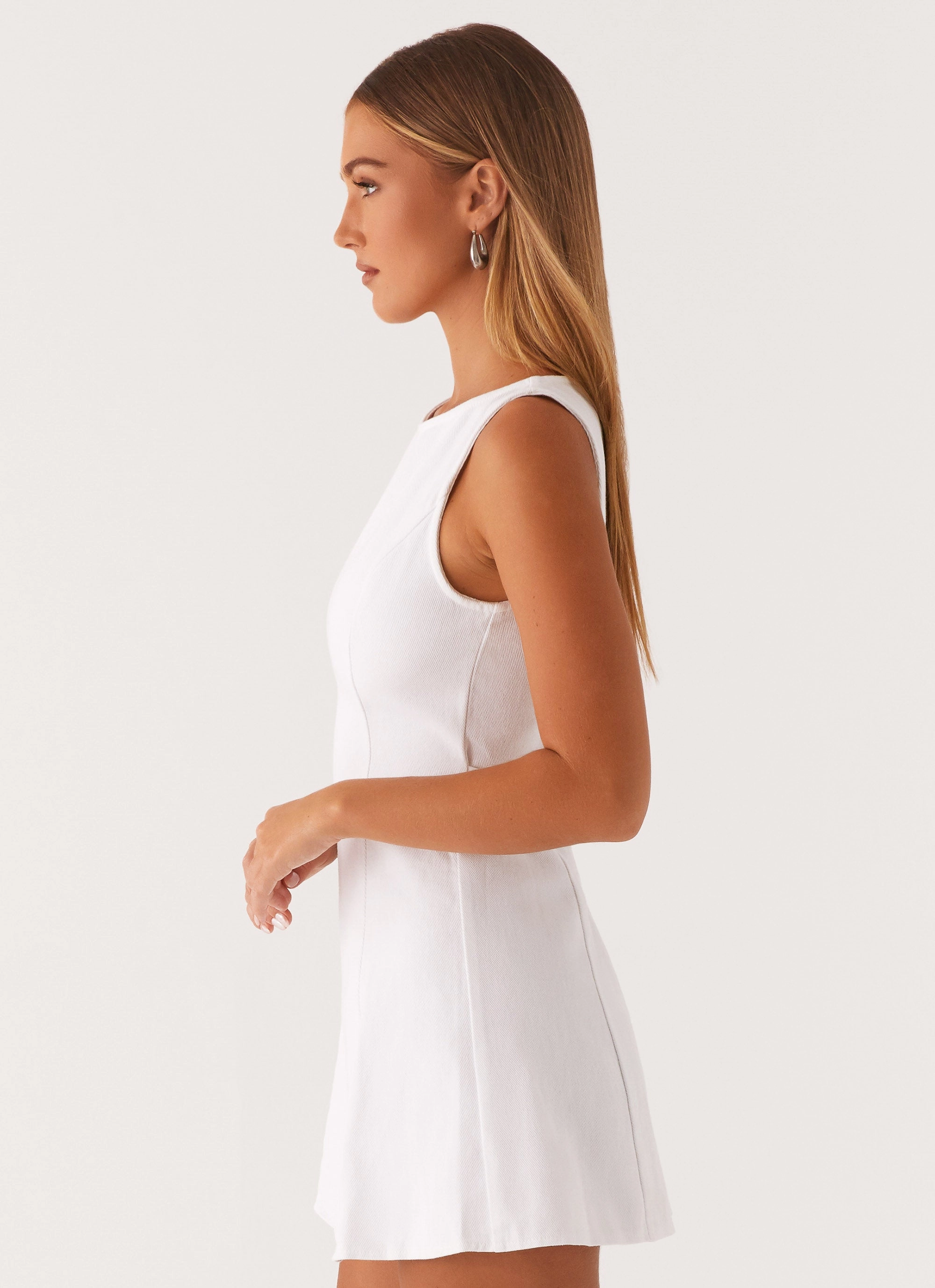 Silky Mood Soft Fabric Rochelle Denim Mini Dress - White