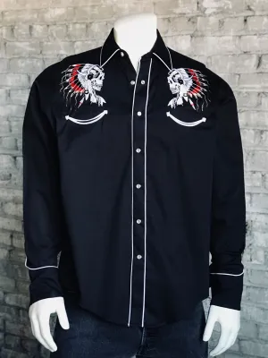 Rockmount Mens Black 100% Cotton Chief Skull Western L/S Shirt Chill Comfort Networking Session Rockmount Mens Black 100% Cotton Chief Skull Western L/S Shirt