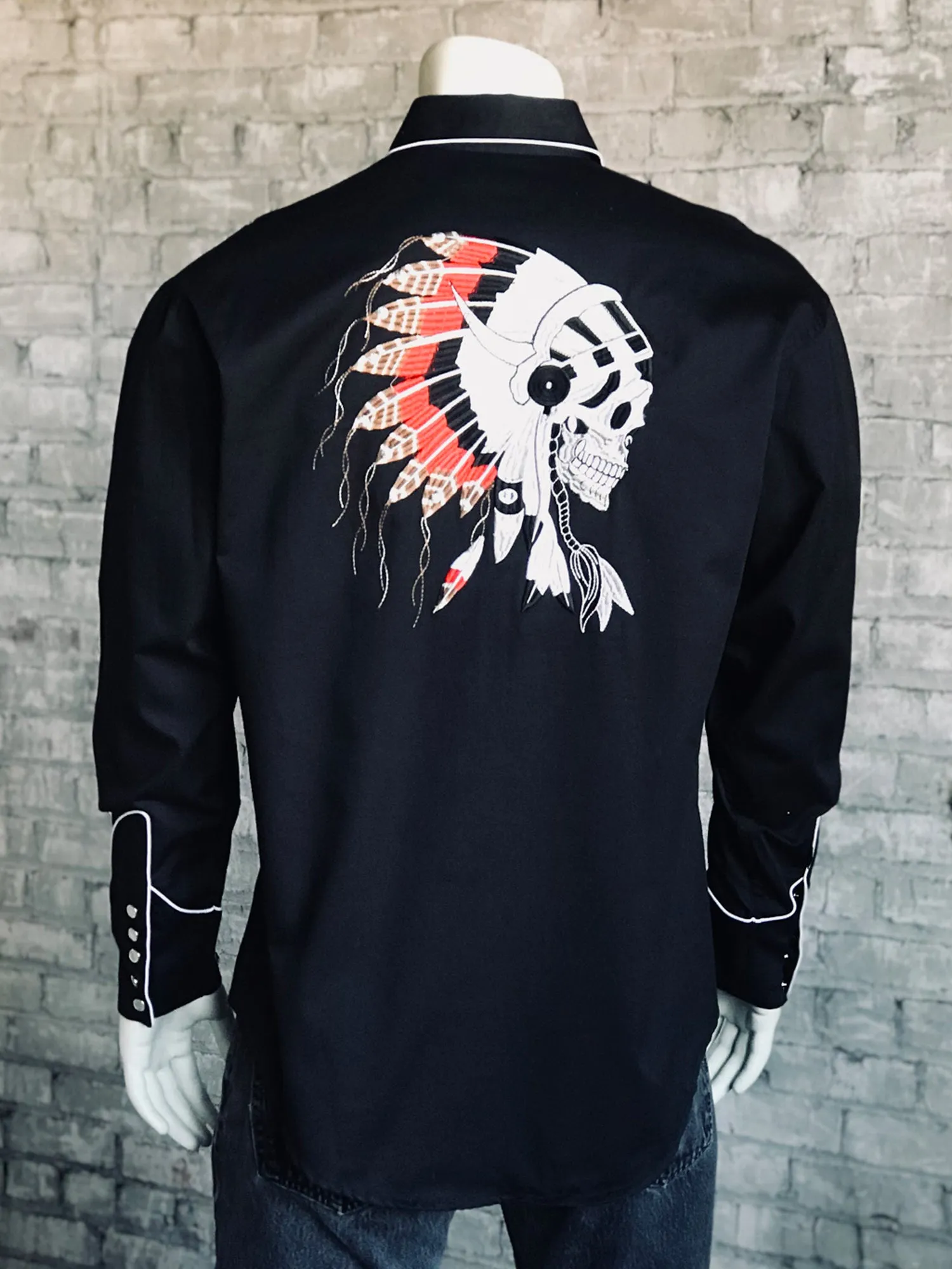 Rockmount Mens Black 100% Cotton Chief Skull Western L/S Shirt Anti Pilling Treatment bohemian flair