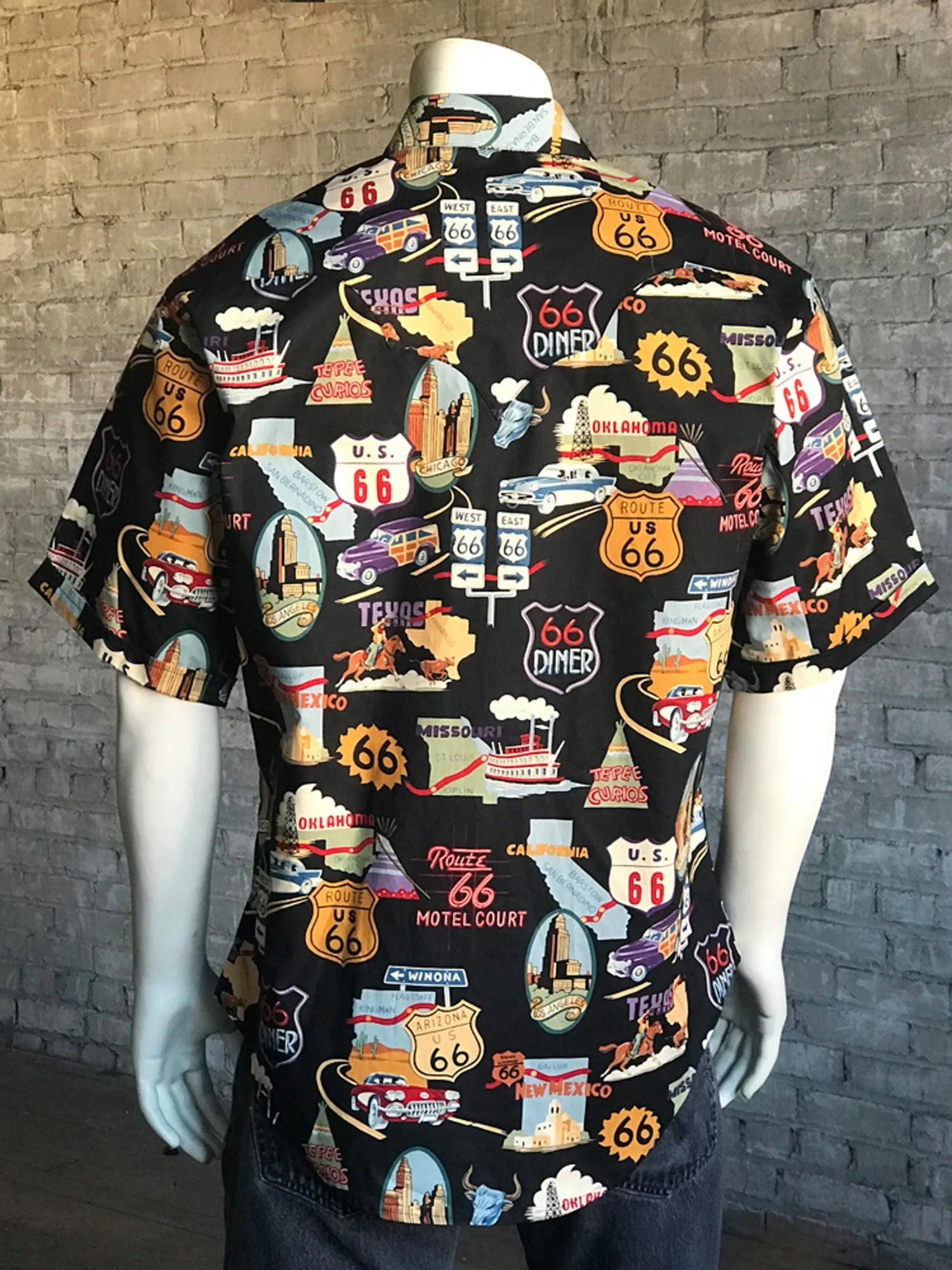 Functional Comfort Rockmount Mens Black 100% Cotton Route 66 Western S/S Shirt