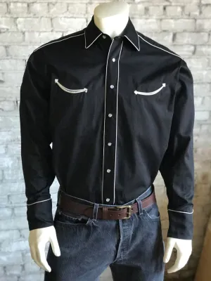 Rockmount Mens Black 100% Cotton Solid Vintage Western L/S Shirt Colorfast Dye Comfy Design Pocket Detailing Rockmount Mens Black 100% Cotton Solid Vintage Western L/S Shirt