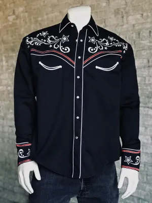 Rockmount Mens Black 100% Cotton Star & Scroll Western L/S Shirt Pastel Shade Rockmount Mens Black 100% Cotton Star & Scroll Western L/S Shirt Runway Inspired