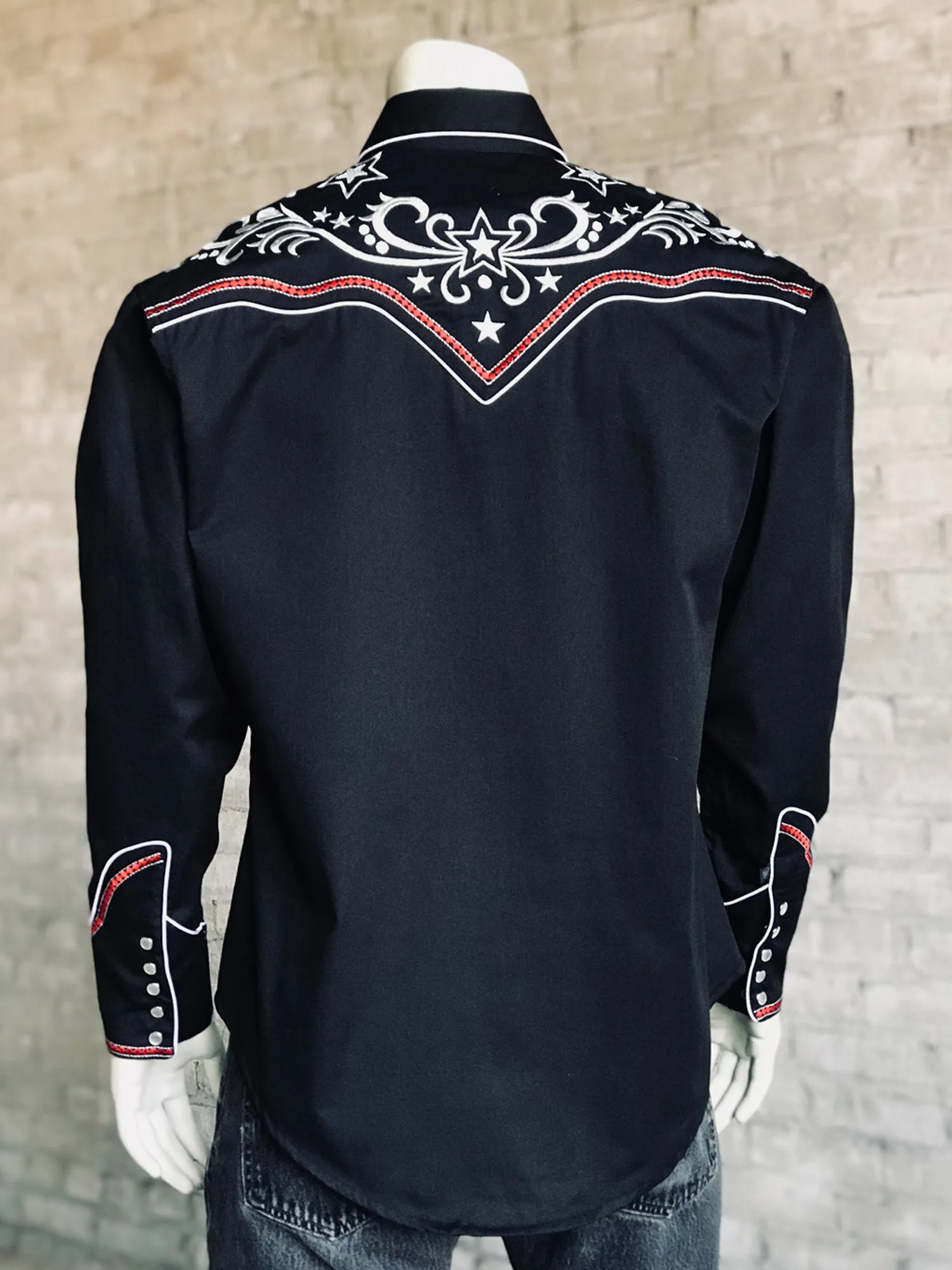 Rockmount Mens Black 100% Cotton Star & Scroll Western L/S Shirt Durable Quality Unisex Choice