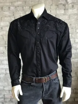 Rockmount Mens Black 100% Cotton Vintage Tooling Western L/S Shirt Textured Fabric Reinforced Side Vents Timeless Classic Rockmount Mens Black 100% Cotton Vintage Tooling Western L/S Shirt
