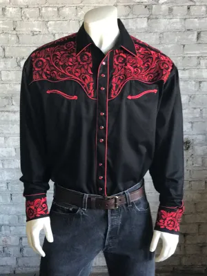 Rockmount Mens Black/Red 100% Cotton Vintage Tooling Western L/S Shirt Fashion Staple Active Layer Rockmount Mens Black/Red 100% Cotton Vintage Tooling Western L/S Shirt