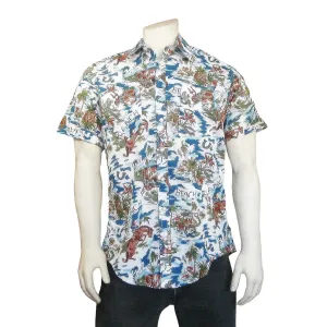 Rockmount Mens Blue 100% Rayon Hawaiian Floral Western S/S Shirt Seasonal Layer Fashionable Look Rockmount Mens Blue 100% Rayon Hawaiian Floral Western S/S Shirt