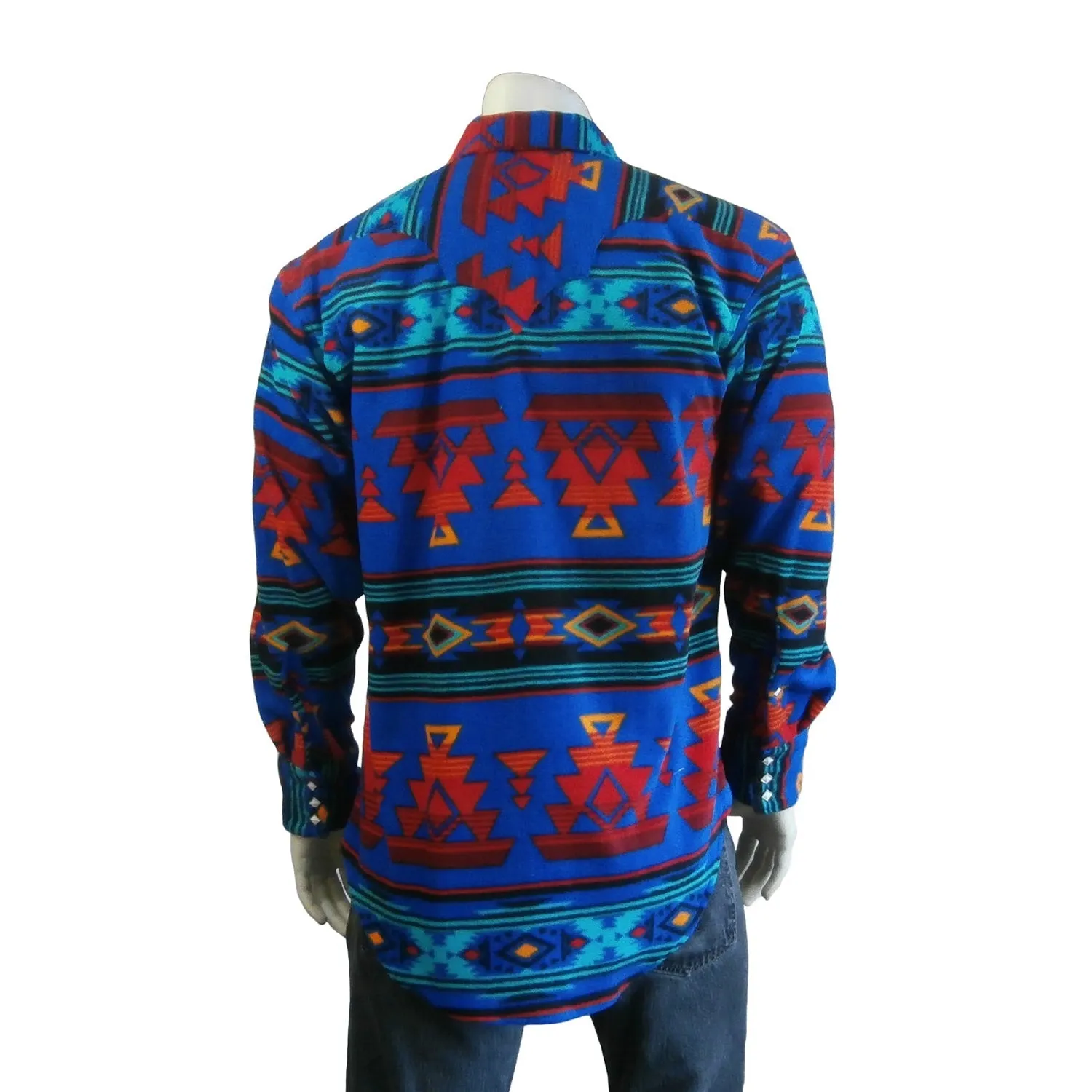 Rockmount Mens Blue/Red Fleece Native Pattern Western L/S Shirt All-Weather Ready