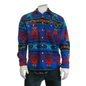 Rockmount Mens Blue/Red Fleece Native Pattern Western L/S Shirt Elastic cuffs Pre Shrunk Cotton Blend Soft Stretch Collar Rockmount Mens Blue/Red Fleece Native Pattern Western L/S Shirt