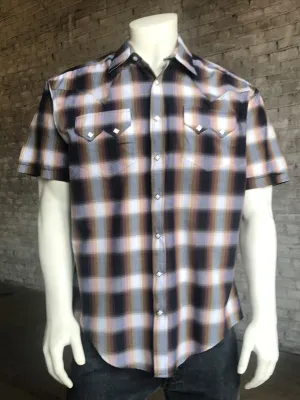 Rockmount Mens Brown 100% Cotton Shadow Plaid Western S/S Shirt Chill Layer Lace Accent Rockmount Mens Brown 100% Cotton Shadow Plaid Western S/S Shirt
