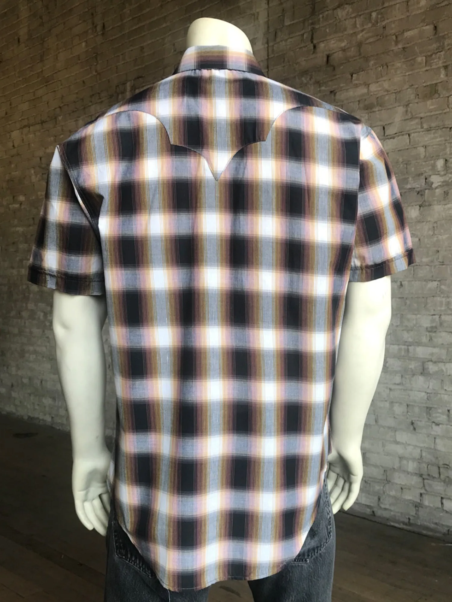 Rockmount Mens Brown 100% Cotton Shadow Plaid Western S/S Shirt Cultural Inspired