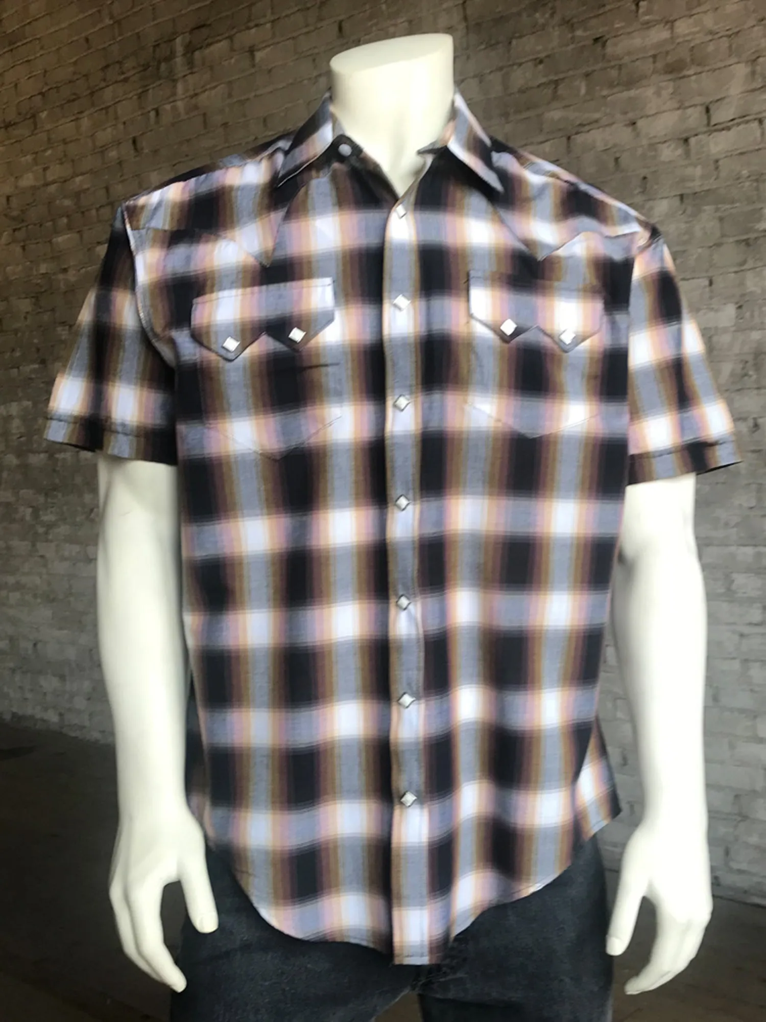 Rockmount Mens Brown 100% Cotton Shadow Plaid Western S/S Shirt garden party