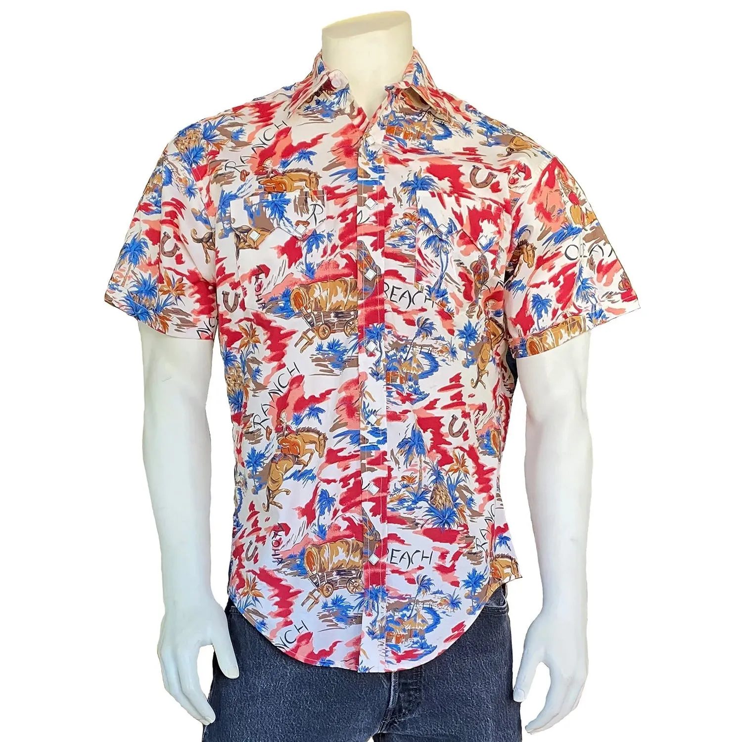Rockmount Mens Hawaiian Print Red 100% Cotton S/S Shirt Comfy Wear