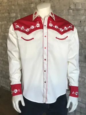 Rockmount Mens Red/White 100% Cotton Loving You 2-Tone L/S Shirt Trendy Wear Classic Style Rockmount Mens Red/White 100% Cotton Loving You 2-Tone L/S Shirt
